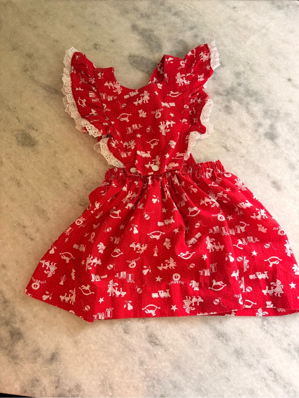 Handmade Girls Christmas Print Pinafore Dress